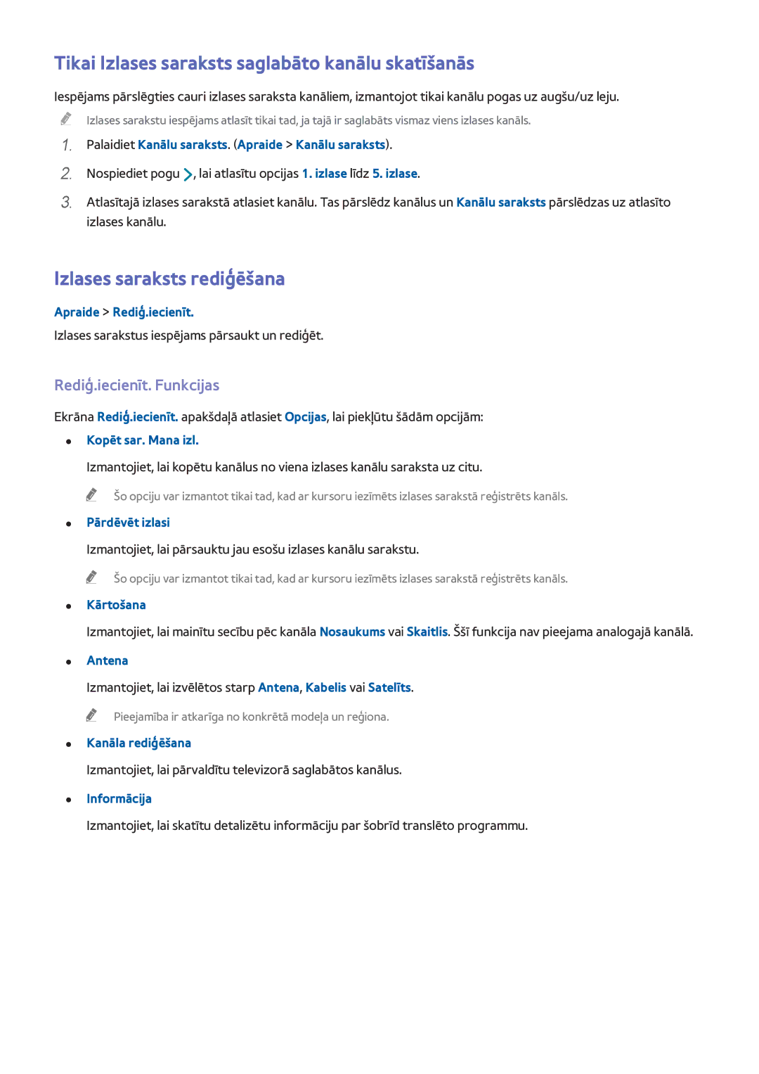 Samsung UE40H6690SVXZG manual Tikai Izlases saraksts saglabāto kanālu skatīšanās, Izlases saraksts rediģēšana 