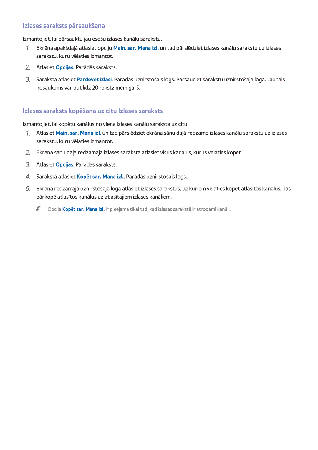 Samsung UE40H6690SVXZG manual Izlases saraksts pārsaukšana, Izlases saraksts kopēšana uz citu Izlases saraksts 