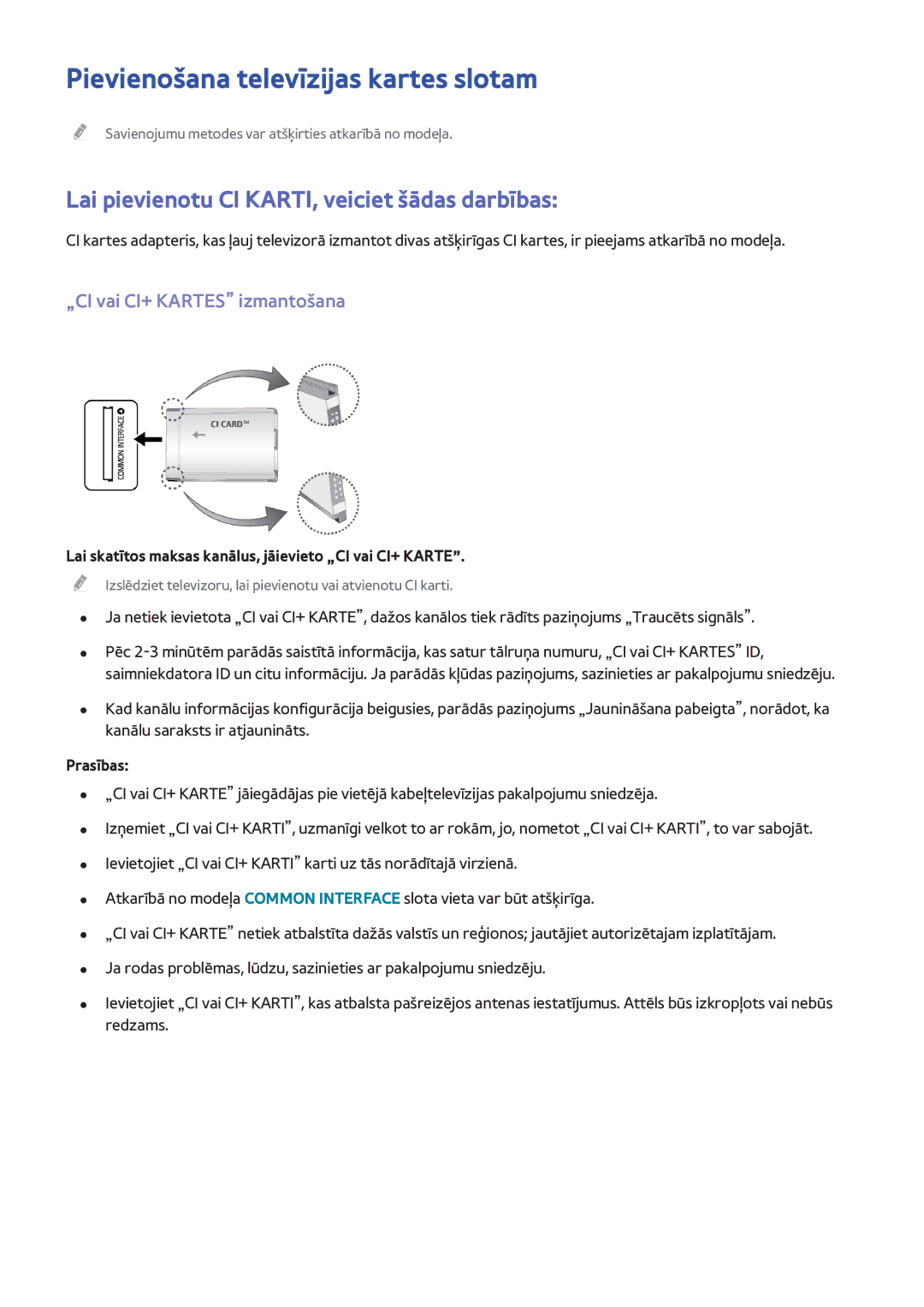 Samsung UE40H6690SVXZG manual Pievienošana televīzijas kartes slotam, Lai pievienotu CI KARTI, veiciet šādas darbības 