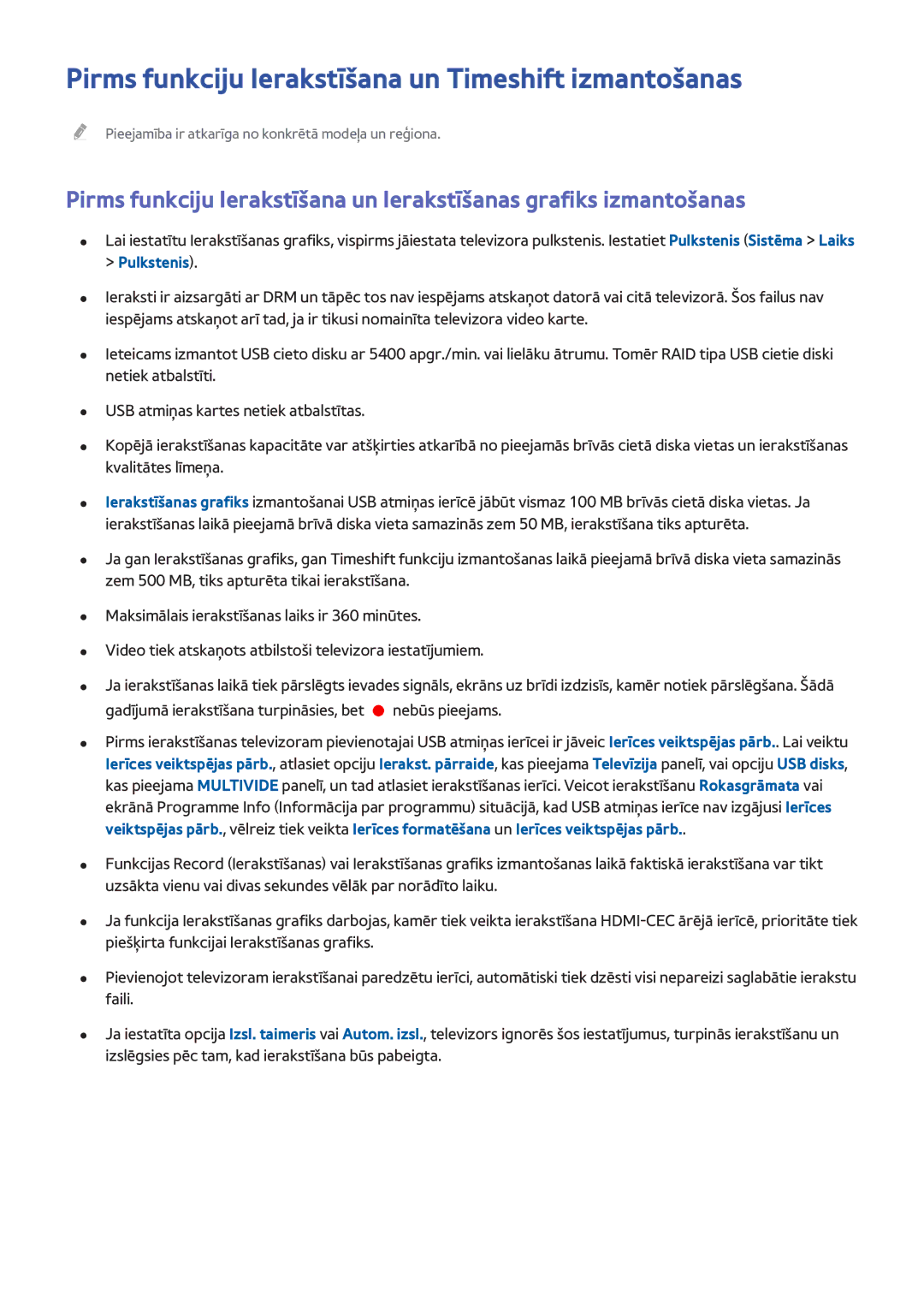 Samsung UE40H6690SVXZG manual Pirms funkciju Ierakstīšana un Timeshift izmantošanas, Pulkstenis 