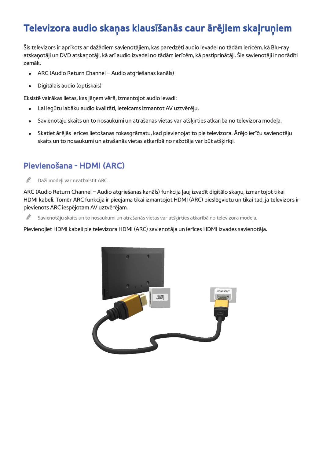 Samsung UE40H6690SVXZG manual Televizora audio skaņas klausīšanās caur ārējiem skaļruņiem, Pievienošana Hdmi ARC 