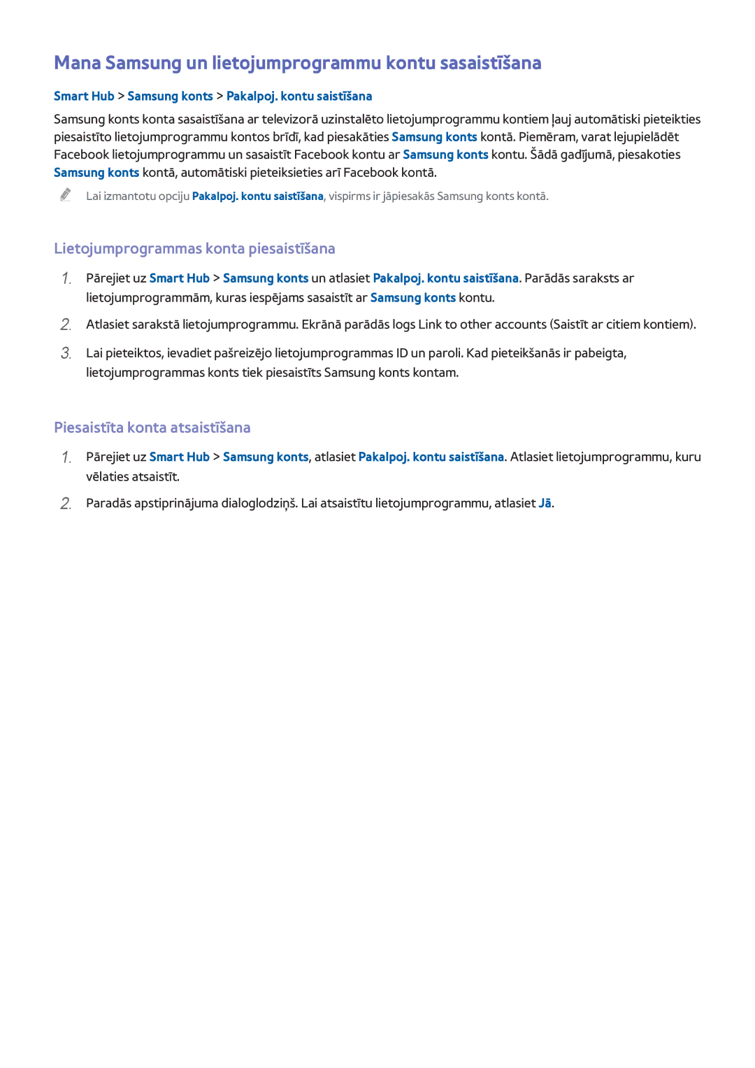 Samsung UE40H6690SVXZG manual Mana Samsung un lietojumprogrammu kontu sasaistīšana, Lietojumprogrammas konta piesaistīšana 