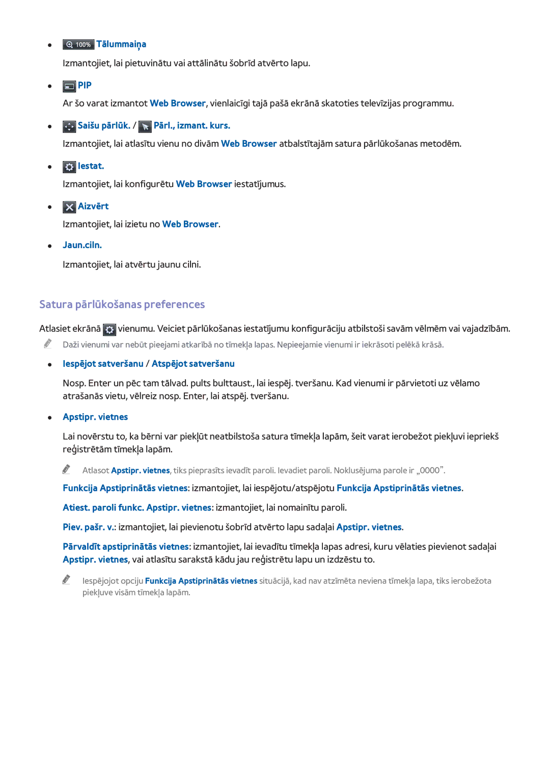 Samsung UE40H6690SVXZG manual Satura pārlūkošanas preferences 