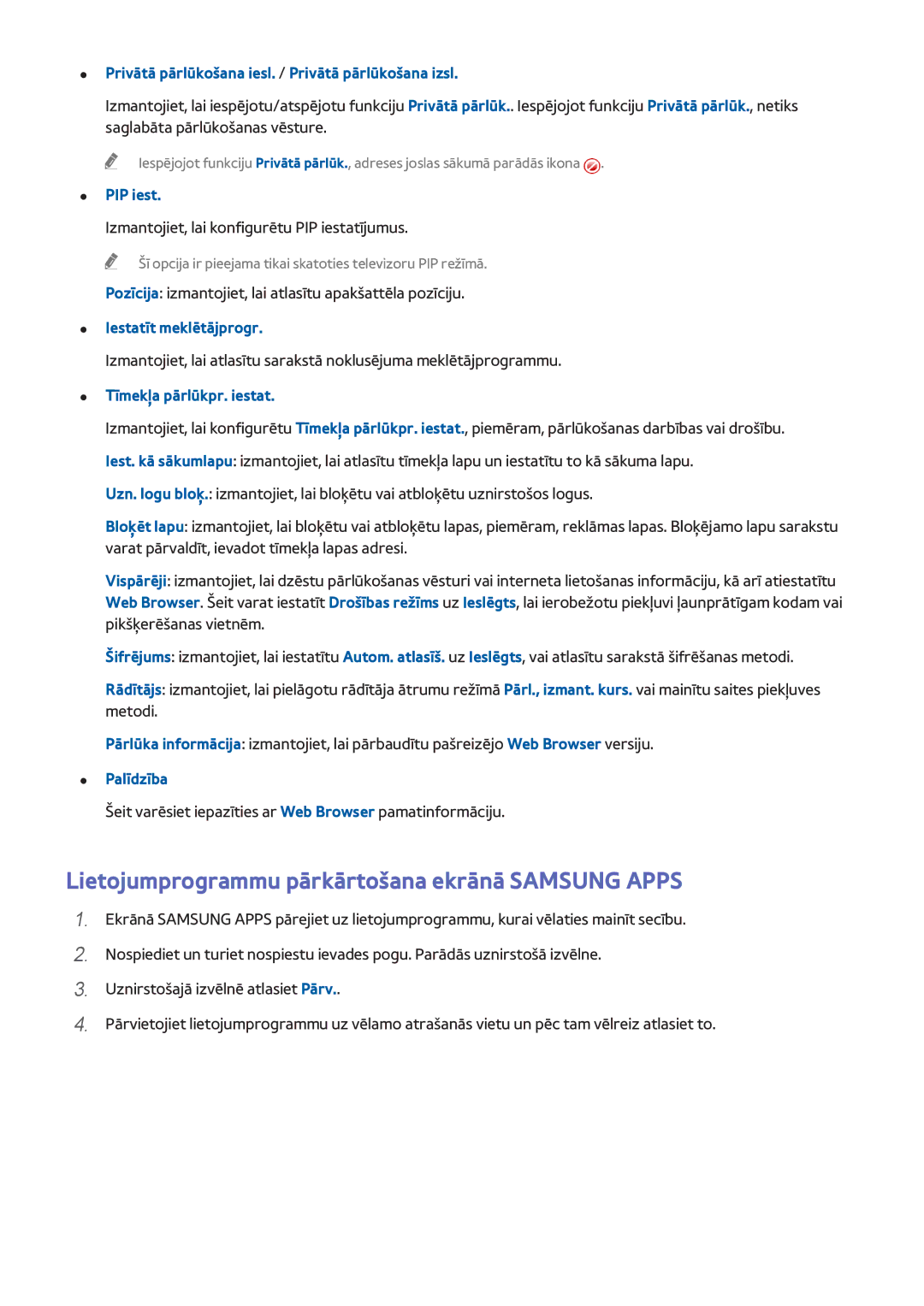 Samsung UE40H6690SVXZG manual Lietojumprogrammu pārkārtošana ekrānā Samsung Apps 