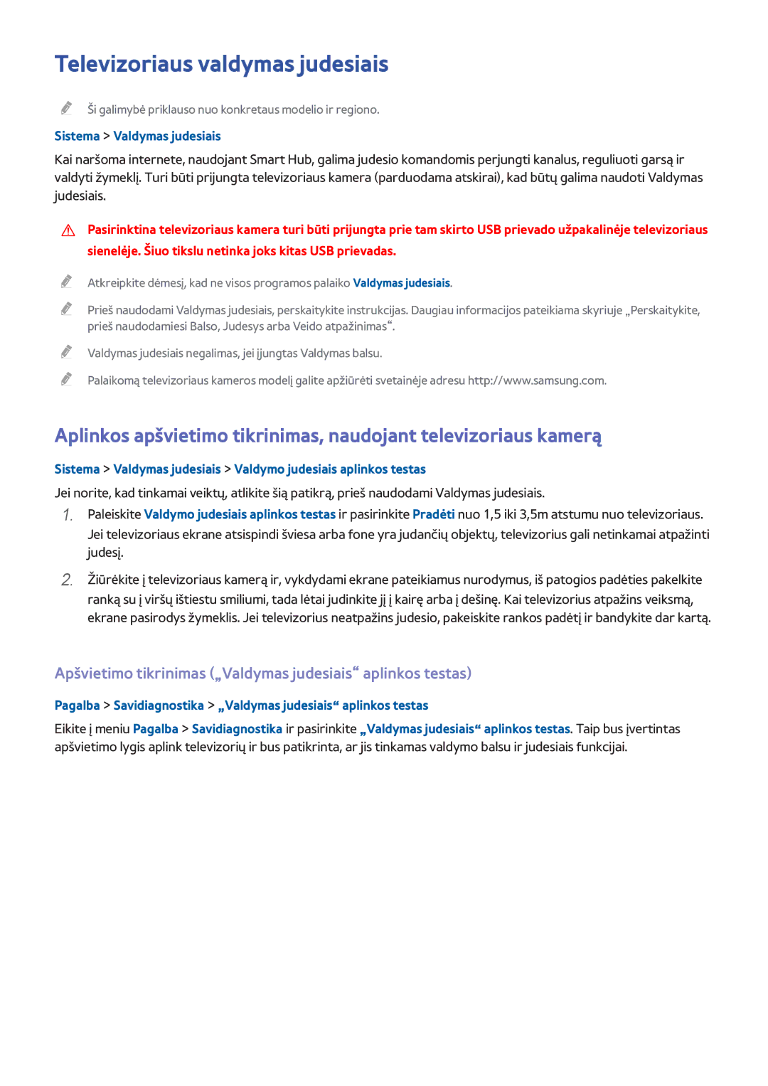 Samsung UE40H6690SVXZG manual Televizoriaus valdymas judesiais, Apšvietimo tikrinimas „Valdymas judesiais aplinkos testas 