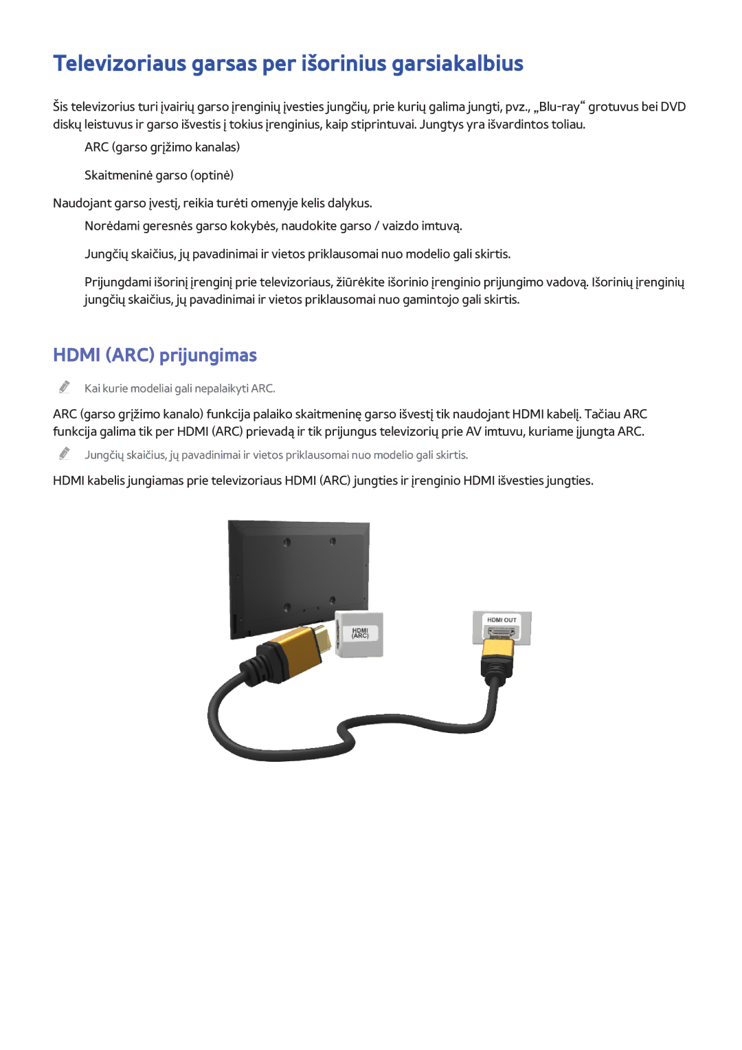 Samsung UE40H6690SVXZG manual Televizoriaus garsas per išorinius garsiakalbius, Hdmi ARC prijungimas 