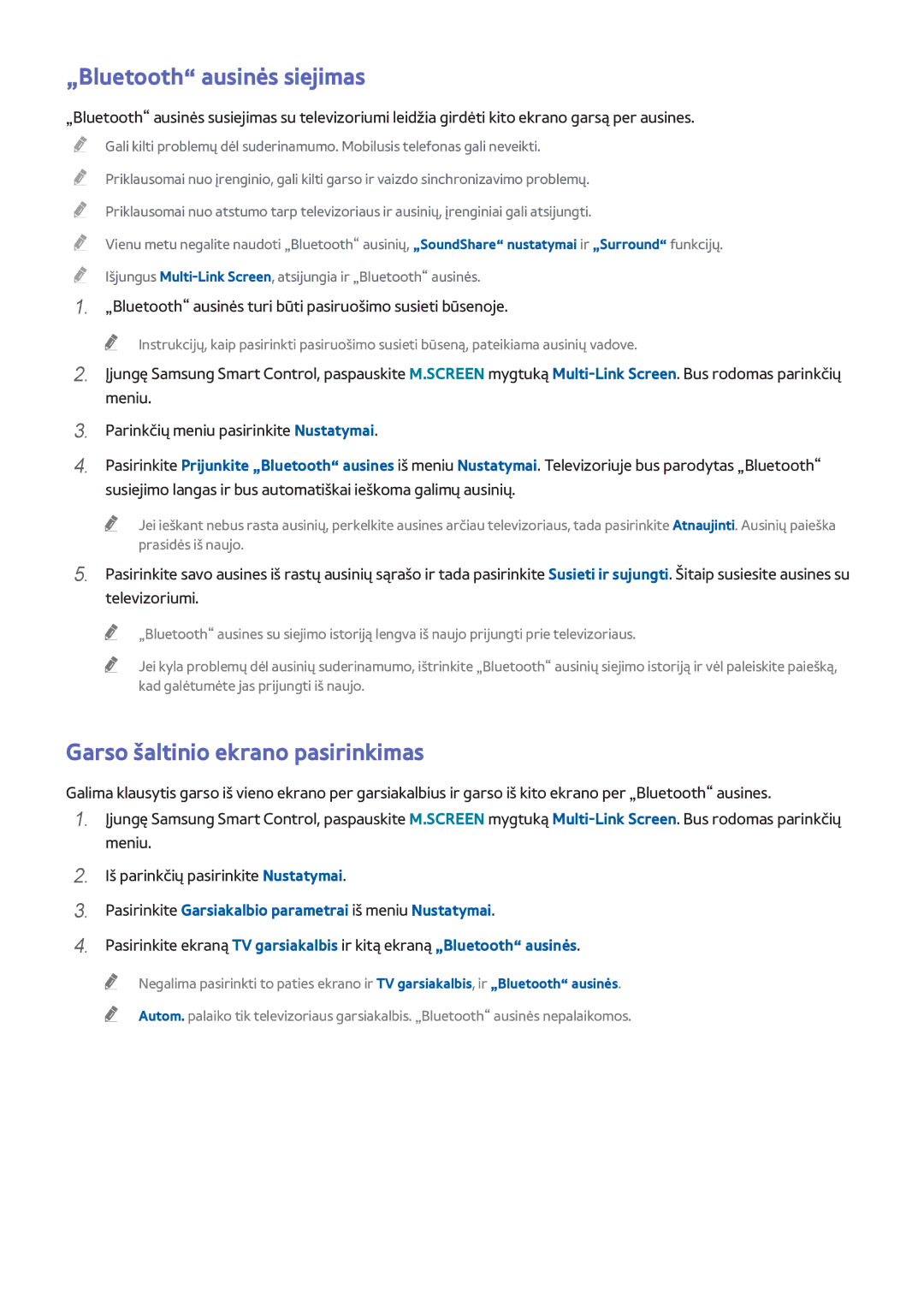 Samsung UE40H6690SVXZG manual „Bluetooth ausinės siejimas, Garso šaltinio ekrano pasirinkimas 