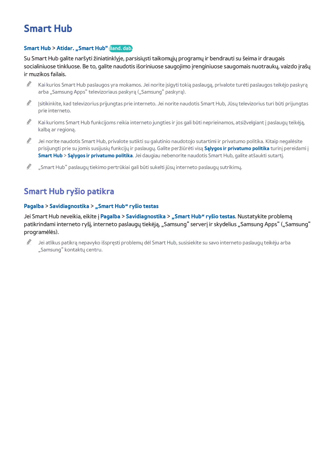 Samsung UE40H6690SVXZG manual Smart Hub ryšio patikra, Smart Hub Atidar. „Smart Hub Band. dab 