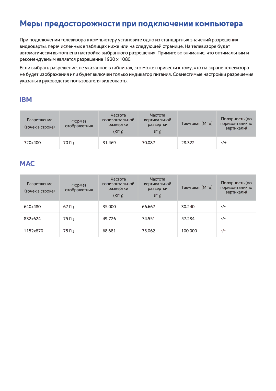 Samsung UE40H6690SVXZG manual Меры предосторожности при подключении компьютера, Ibm 