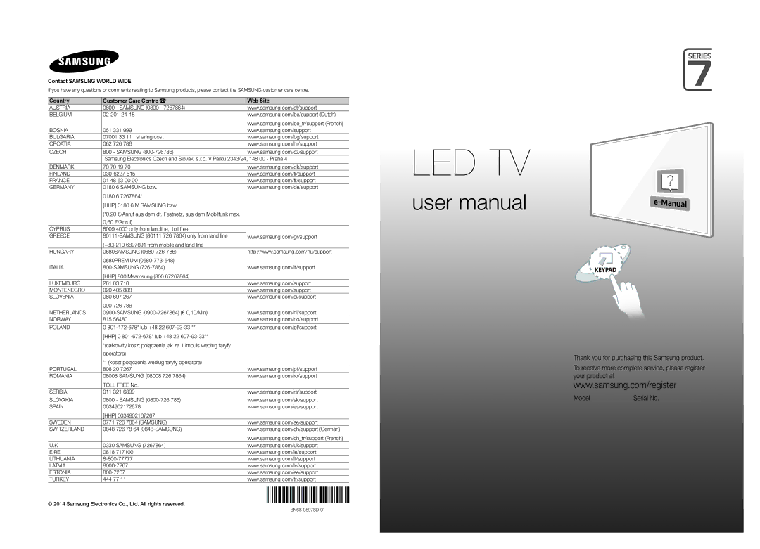 Samsung UE55H7005SQXXE, UE40H7005SQXXE, UE46H7005SQXXE, UE60H7005SQXXE manual Led Tv 