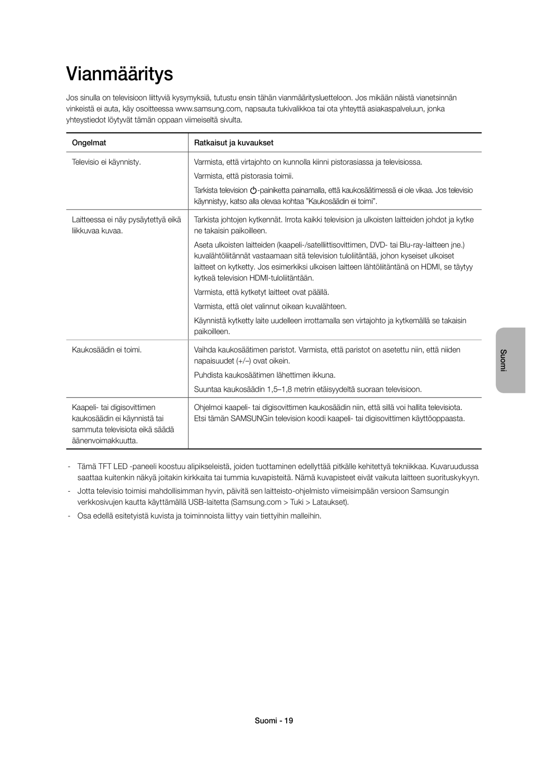 Samsung UE60H7005SQXXE, UE40H7005SQXXE, UE55H7005SQXXE, UE46H7005SQXXE manual Vianmääritys 