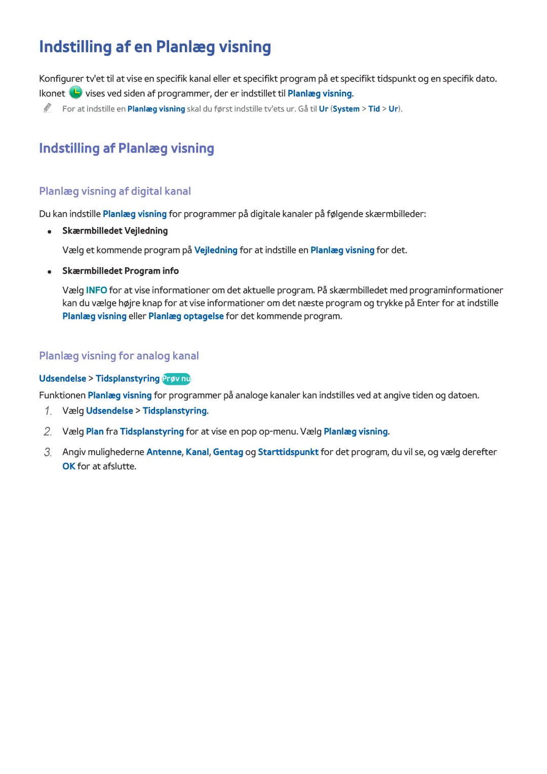Samsung UE65HU7105UXXE Indstilling af en Planlæg visning, Indstilling af Planlæg visning, Planlæg visning af digital kanal 