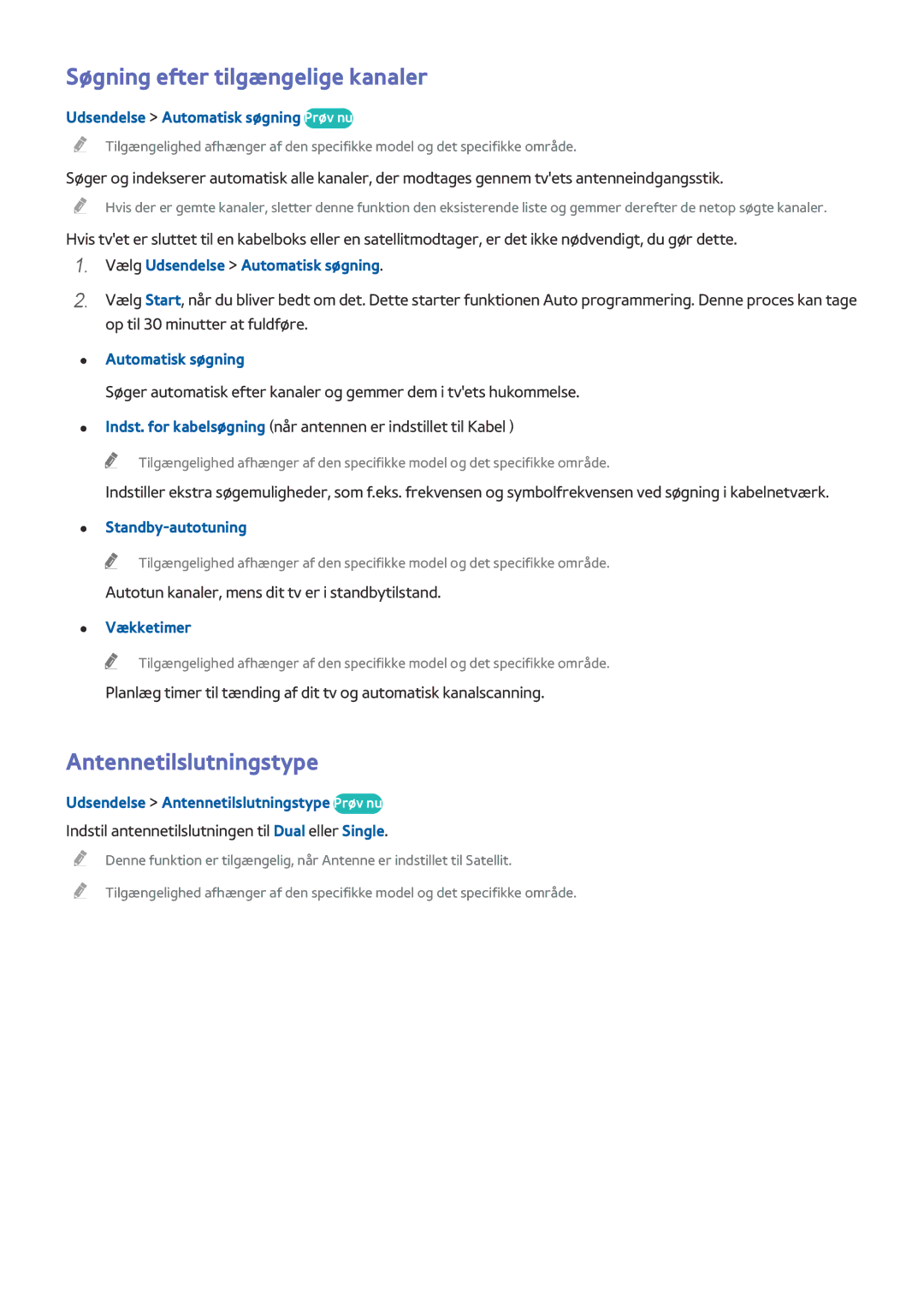 Samsung UE55HU7505TXXE, UE40HU6905UXXE, UE55HU8205TXXE manual Søgning efter tilgængelige kanaler, Antennetilslutningstype 