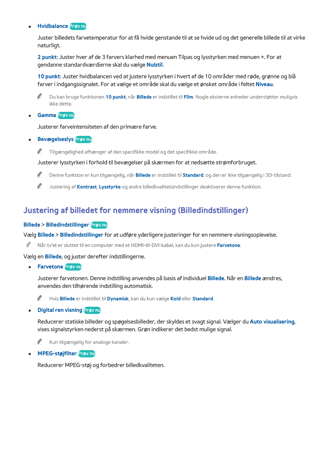 Samsung UE40HU6905UXXE, UE55HU8205TXXE manual Hvidbalance Prøv nu, Billede Billedindstillinger Prøv nu, Farvetone Prøv nu 