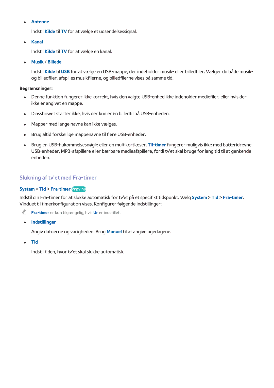 Samsung UE65HU7105UXXE, UE40HU6905UXXE, UE55HU8205TXXE manual Slukning af tvet med Fra-timer, System Tid Fra-timer Prøv nu 