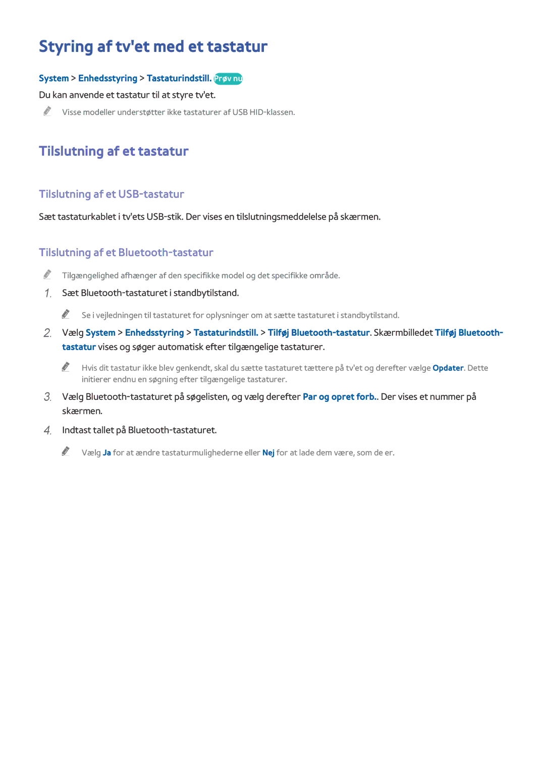 Samsung UE65HU8205TXXE manual Styring af tvet med et tastatur, Tilslutning af et tastatur, Tilslutning af et USB-tastatur 