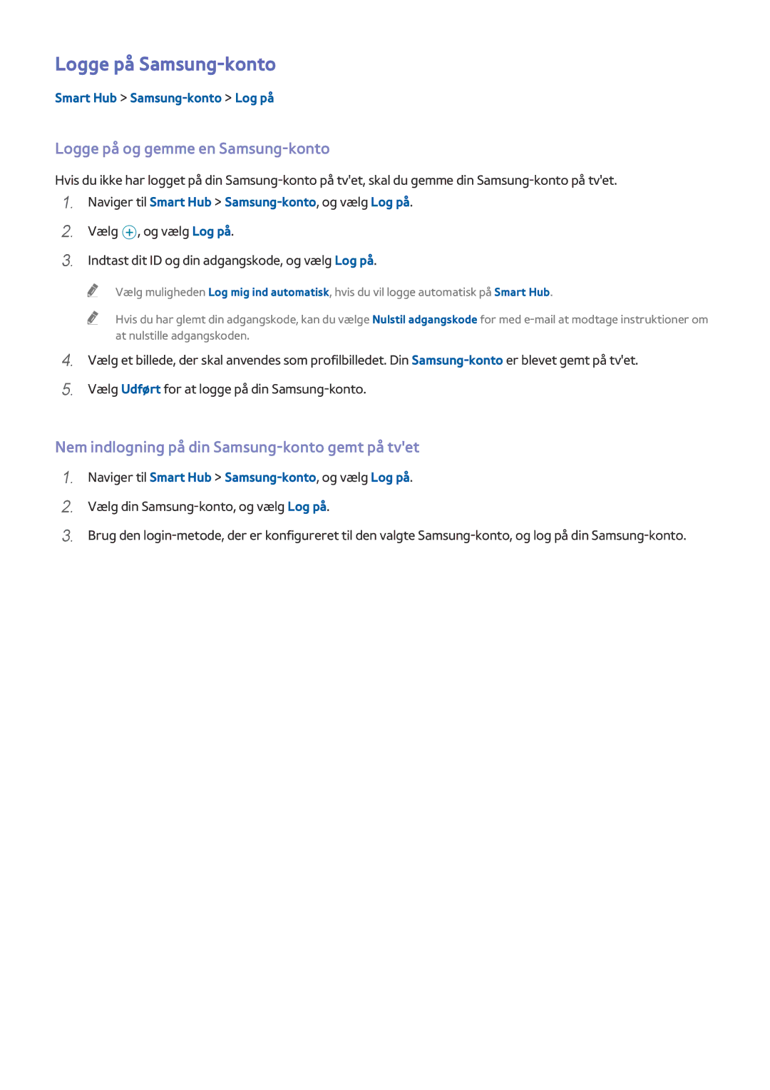 Samsung UE65HU7205UXXE manual Logge på Samsung-konto, Logge på og gemme en Samsung-konto, Smart Hub Samsung-konto Log på 