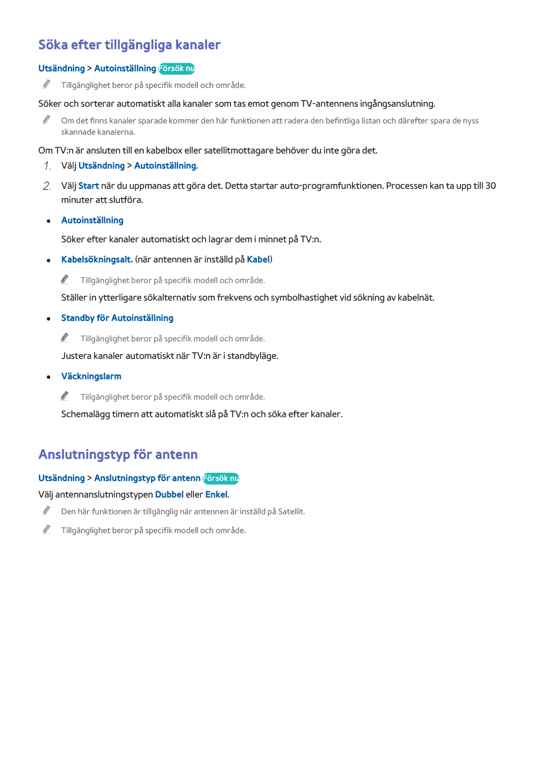 Samsung UE55HU7505TXXE, UE40HU6905UXXE, UE55HU8205TXXE manual Söka efter tillgängliga kanaler, Anslutningstyp för antenn 