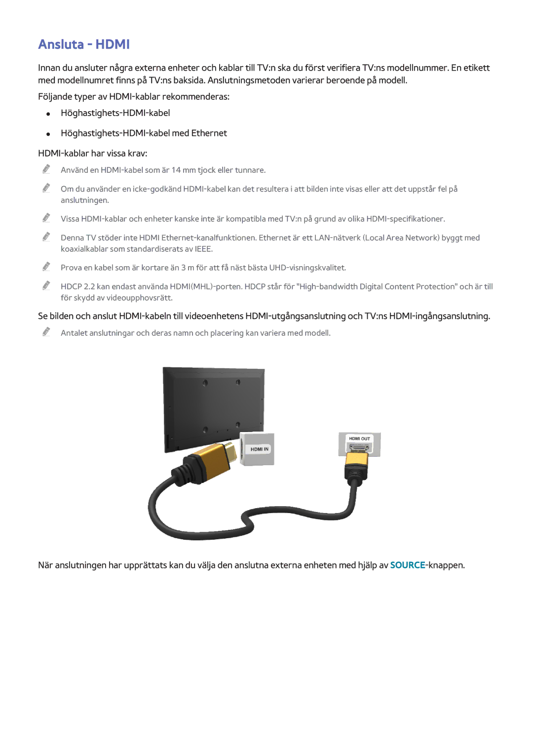 Samsung UE55HU7205UXXE, UE40HU6905UXXE, UE55HU8205TXXE, UE65HU7205UXXE, UE65HU7105UXXE, UE55HU7505TXXE manual Ansluta Hdmi 