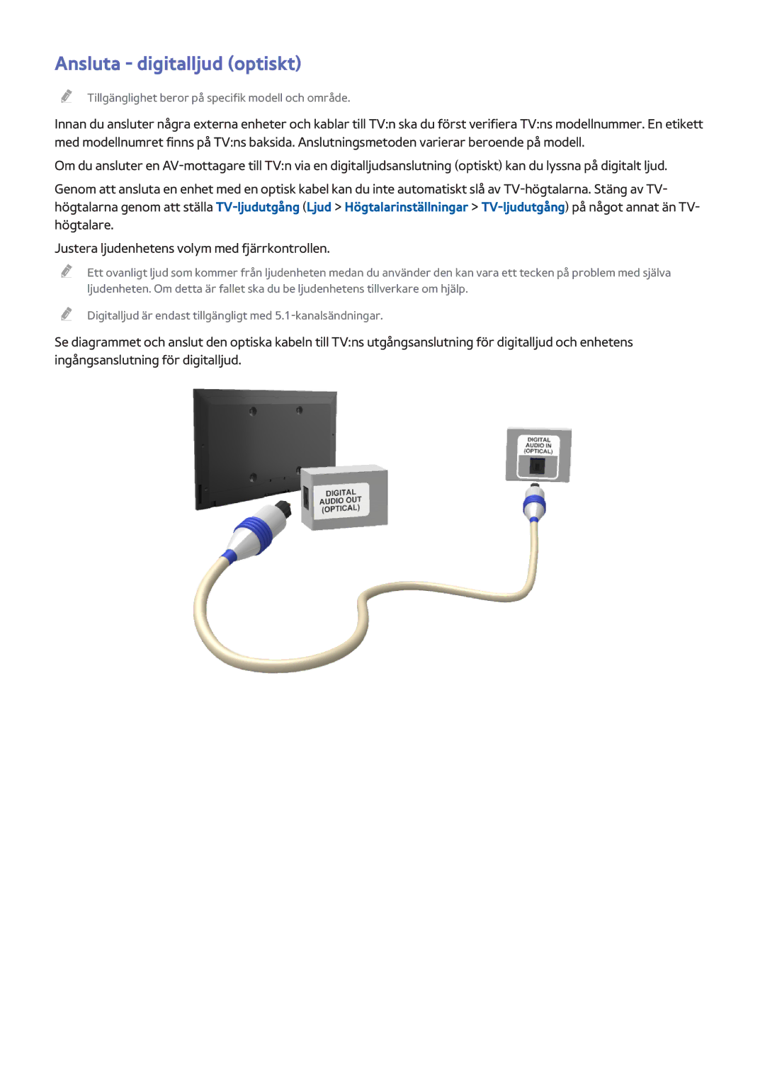 Samsung UE50HU6905UXXE, UE40HU6905UXXE, UE55HU8205TXXE, UE65HU7205UXXE, UE65HU7105UXXE manual Ansluta digitalljud optiskt 