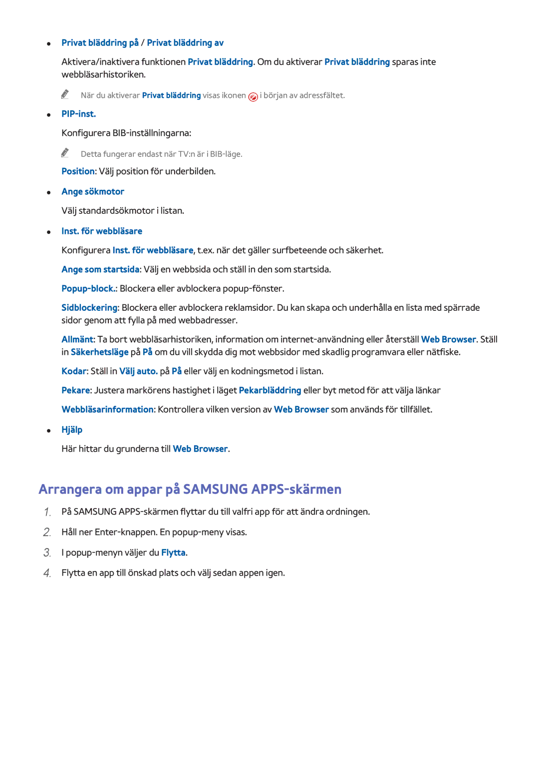 Samsung UE40HU6905UXXE, UE55HU8205TXXE, UE65HU7205UXXE, UE65HU7105UXXE manual Arrangera om appar på Samsung APPS-skärmen 