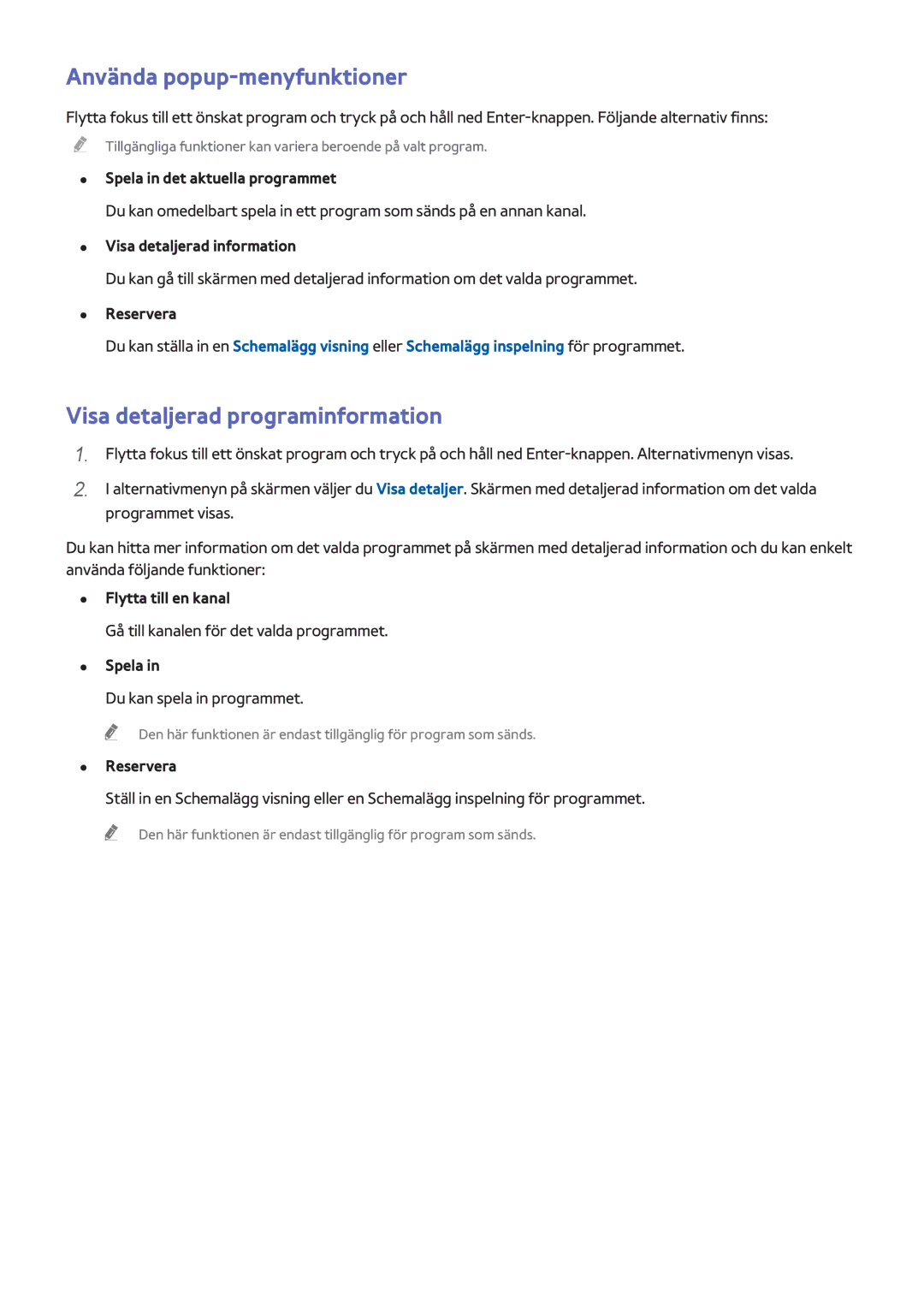 Samsung UE55HU7205UXXE, UE40HU6905UXXE, UE55HU8205TXXE, UE65HU7205UXXE, UE65HU7105UXXE Visa detaljerad programinformation 