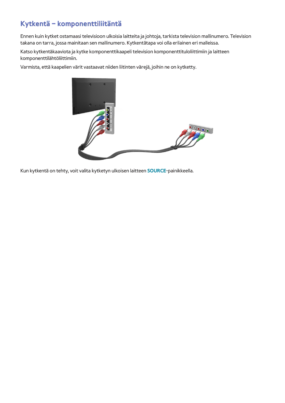 Samsung UE55HU7105UXXE, UE40HU6905UXXE, UE55HU8205TXXE, UE65HU7205UXXE, UE65HU7105UXXE manual Kytkentä komponenttiliitäntä 