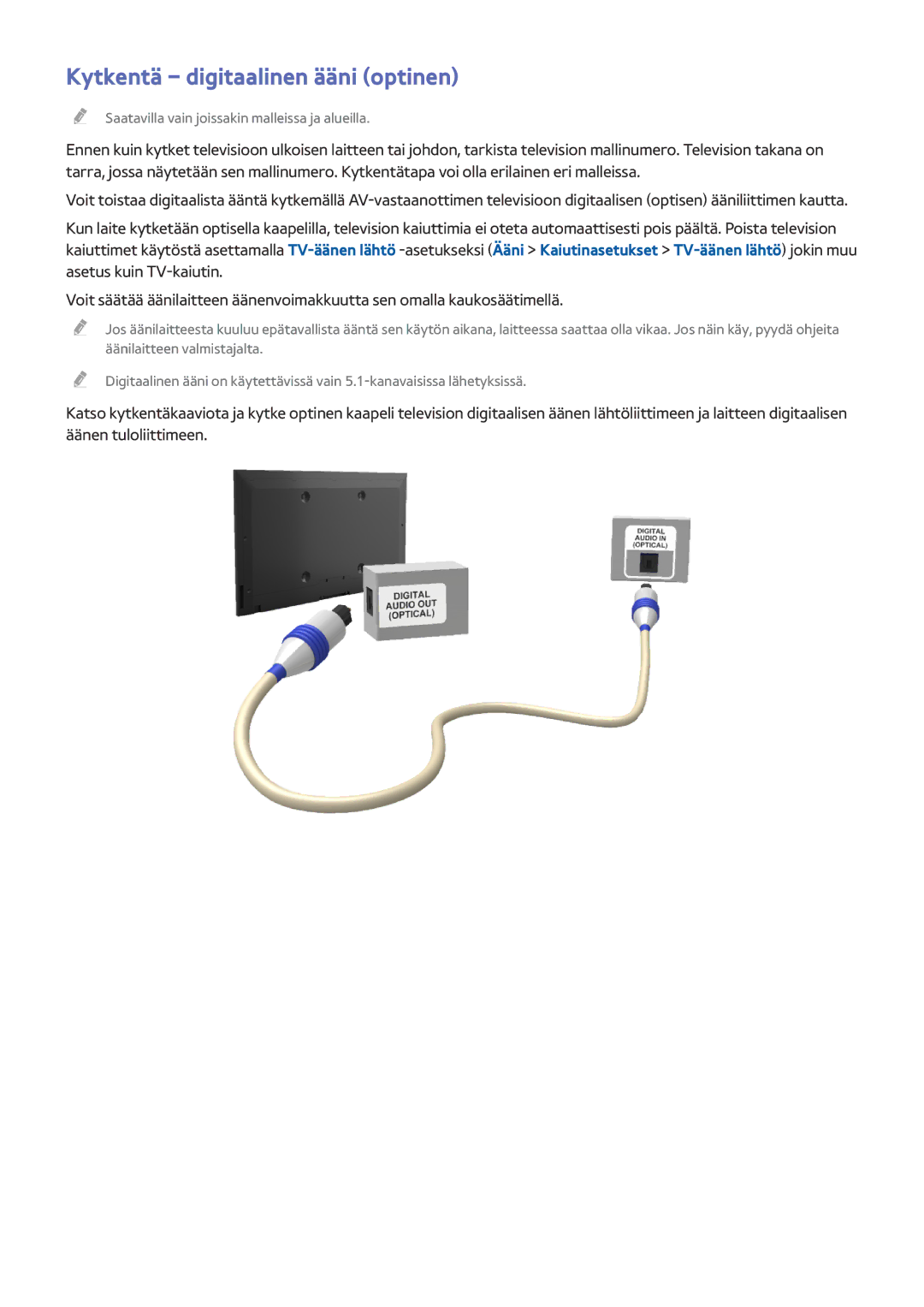 Samsung UE50HU6905UXXE, UE40HU6905UXXE, UE55HU8205TXXE, UE65HU7205UXXE, UE65HU7105UXXE Kytkentä digitaalinen ääni optinen 