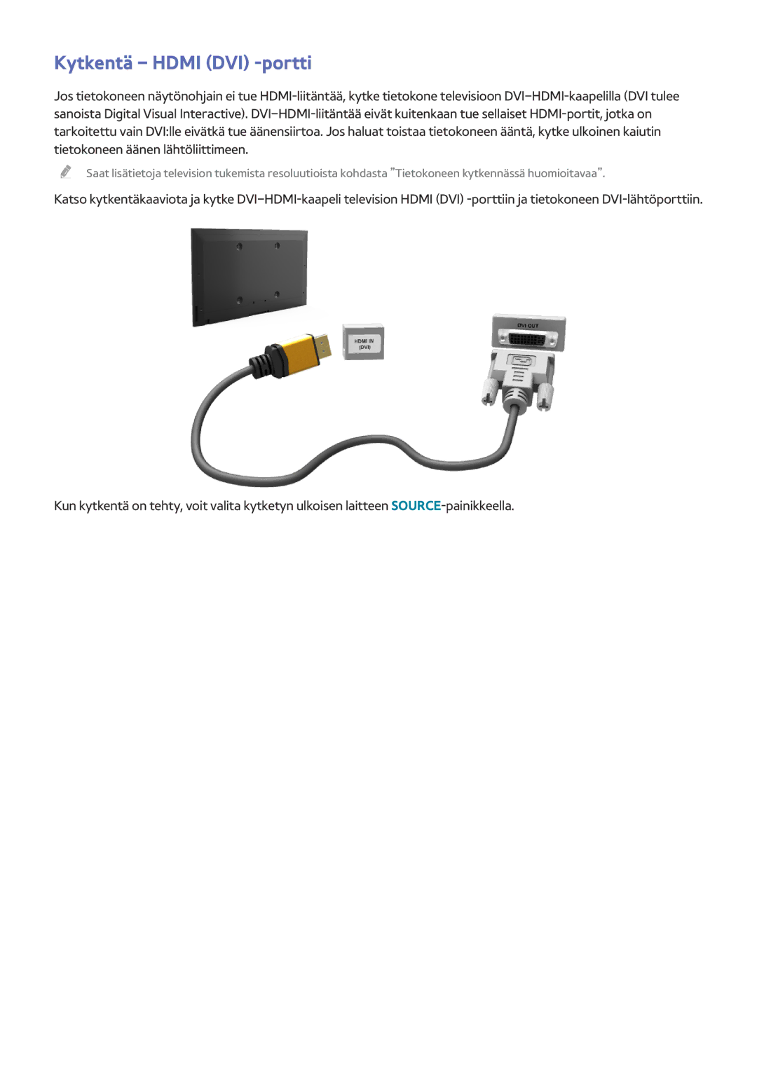 Samsung UE65HU7205UXXE, UE40HU6905UXXE, UE55HU8205TXXE, UE65HU7105UXXE, UE55HU7505TXXE manual Kytkentä Hdmi DVI -portti 