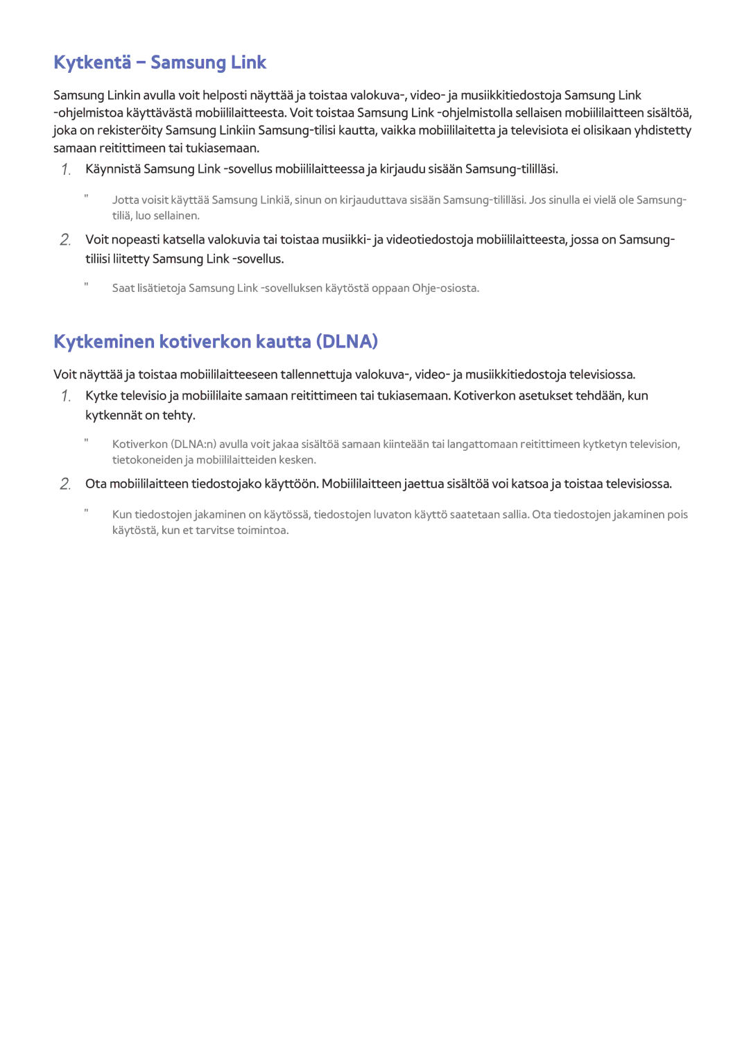 Samsung UE65HU8205TXXE, UE40HU6905UXXE, UE55HU8205TXXE manual Kytkentä Samsung Link, Kytkeminen kotiverkon kautta Dlna 