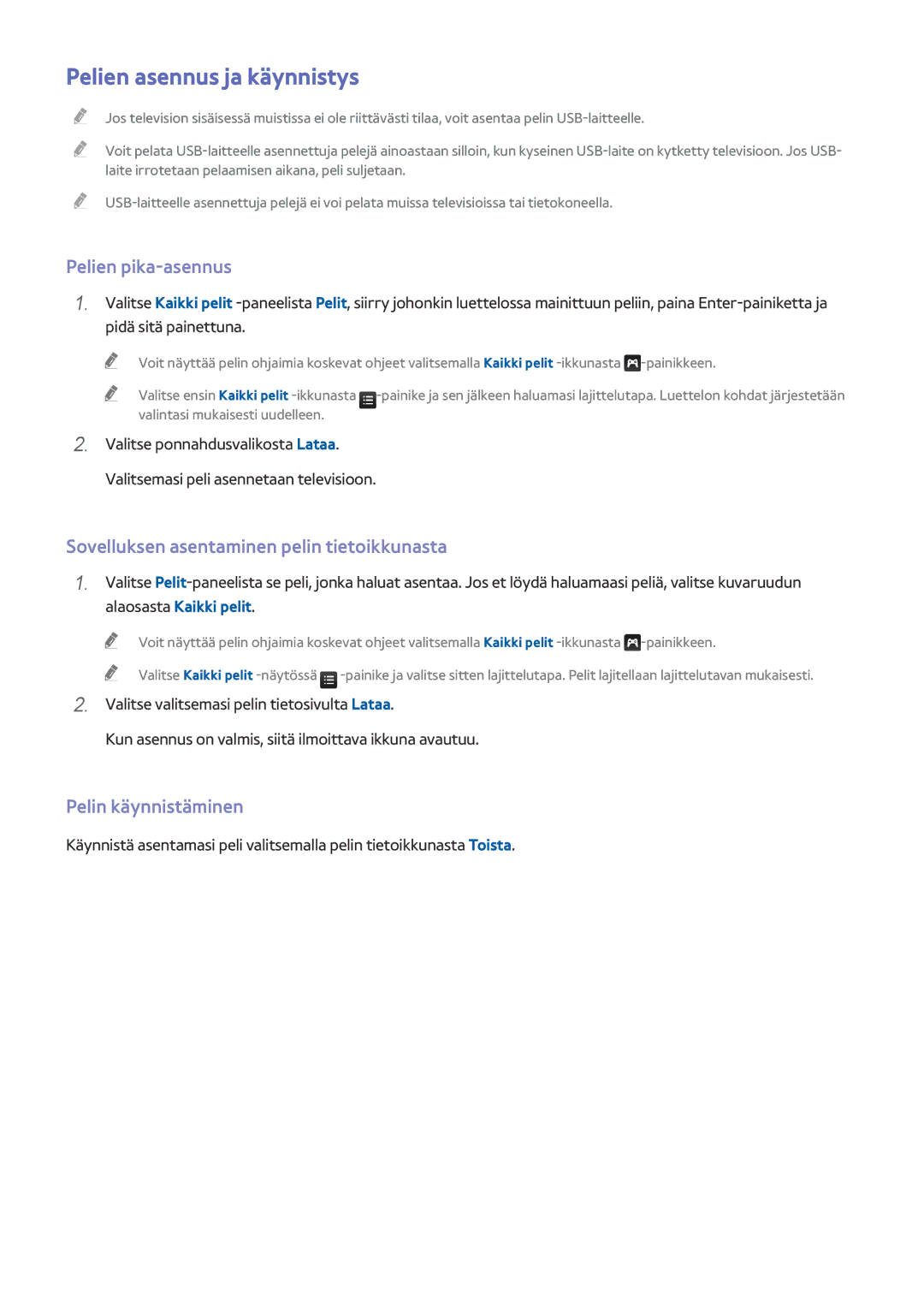 Samsung UE55HU7205UXXE Pelien asennus ja käynnistys, Pelien pika-asennus, Sovelluksen asentaminen pelin tietoikkunasta 