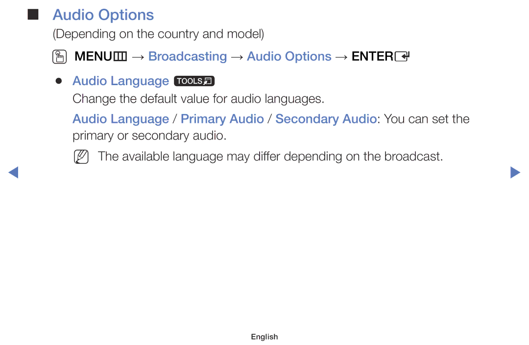 Samsung UE55J5100AKXXU, UE40J5000AKXZT, UE32J5100AKXZT, UE32J4000AKXZT, UE32J5000AKXZT, UE28J4100AKXZT manual Audio Options 