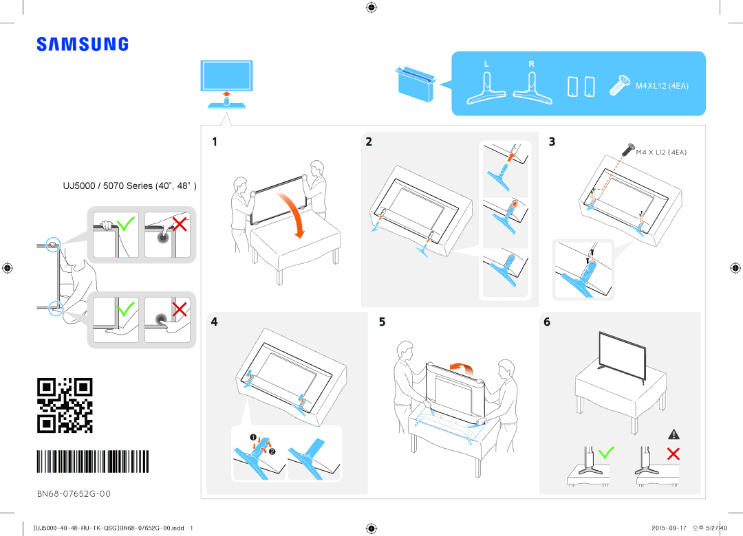 Samsung UE48J5000AUXRU, UE40J5000AUXRU manual UJ5000 / 5070 Series 40, BN68-07652G-00 