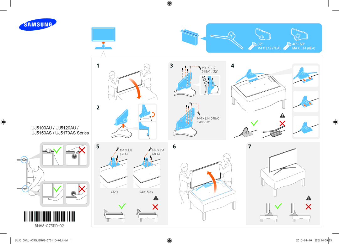 Samsung UE48J5100AUXRU, UE40J5100AUXRU manual UJ5100AU / UJ5120AU / UJ5150AS / UJ5170AS Series, BN68-07311D-02 