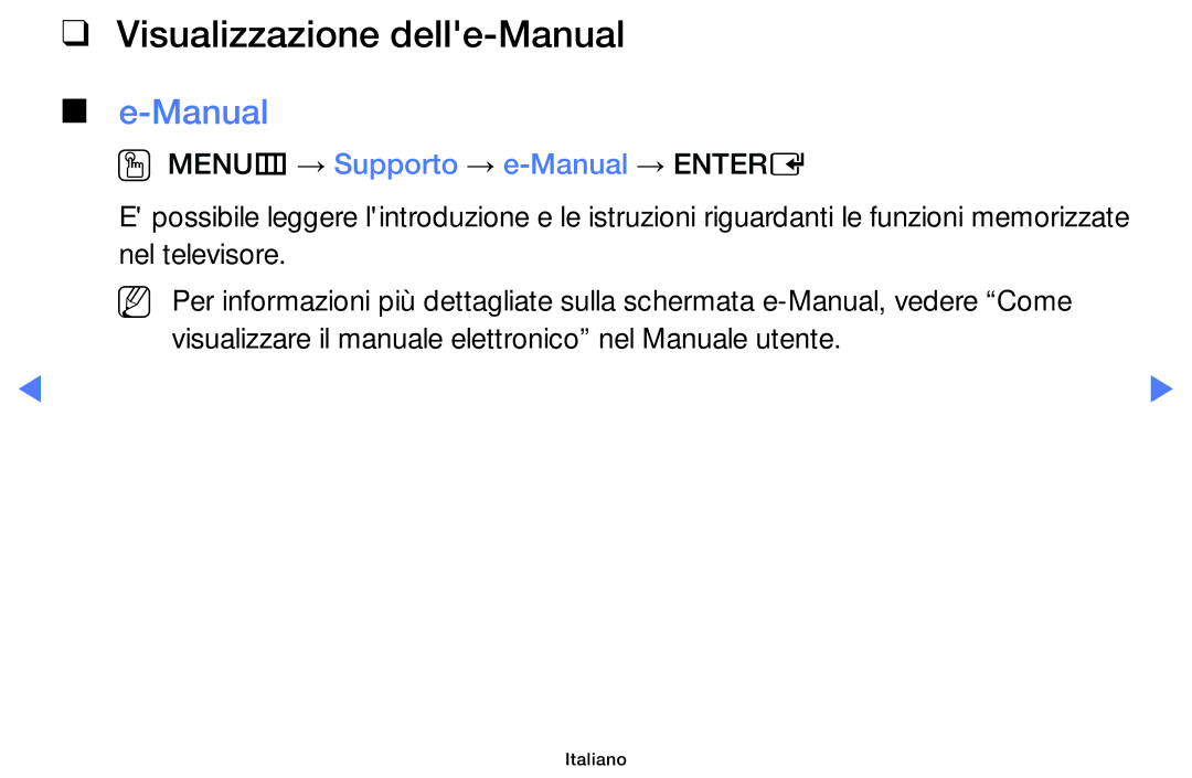 Samsung UE32H5000AKXZT, UE40J5150ASXZG manual Visualizzazione delle-Manual, OO MENUm → Supporto → e-Manual → Entere 