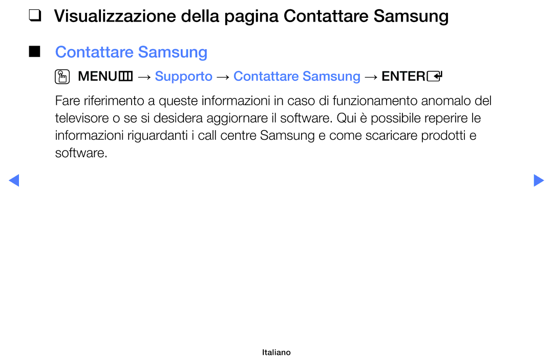 Samsung UE32J5100AKXZT Visualizzazione della pagina Contattare Samsung, OO MENUm → Supporto → Contattare Samsung → Entere 