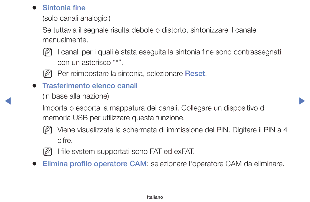 Samsung UE32H5000AKXZT, UE40J5150ASXZG, UE32H5000AWXXH, UE32H4000AKXZT manual Sintonia fine, Trasferimento elenco canali 