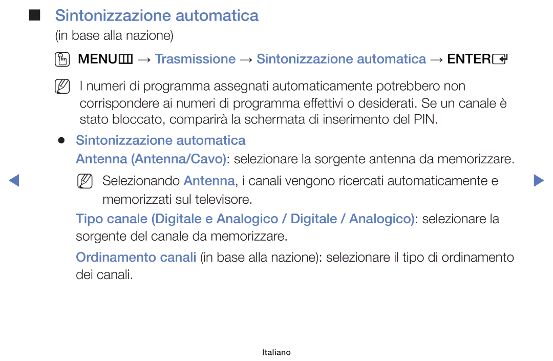 Samsung UE32H5000AKXZT, UE40J5150ASXZG, UE32H5000AWXXH, UE32H4000AKXZT, UE19H4000AWXXH manual Sintonizzazione automatica 