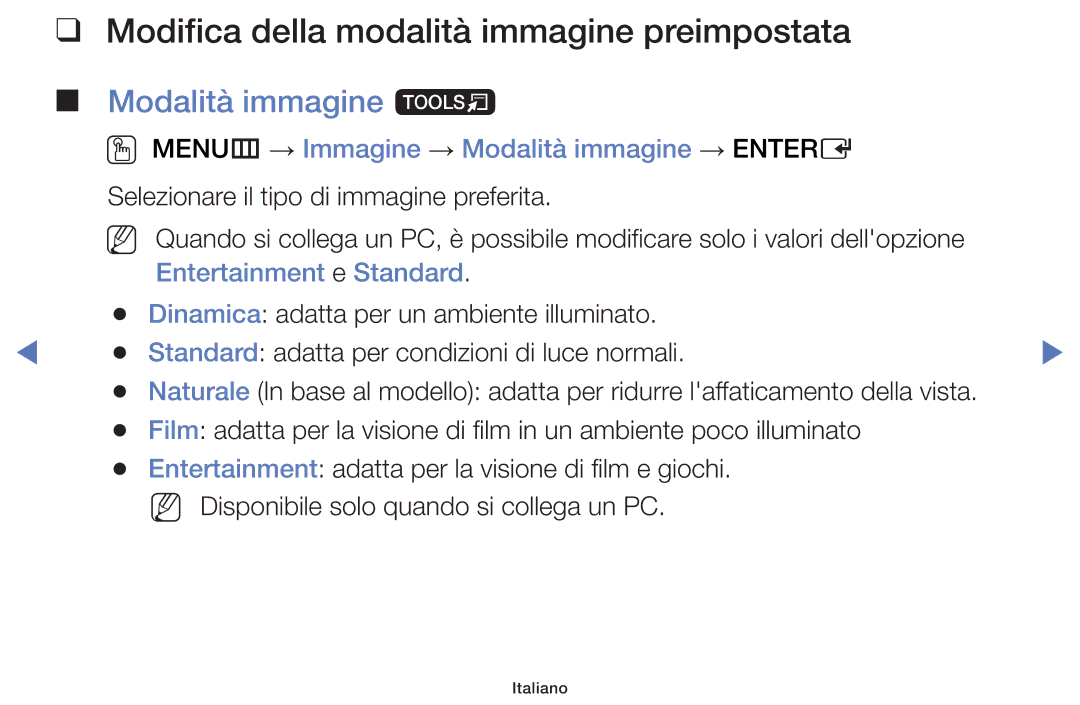 Samsung UE28J4100AKXZT manual Modifica della modalità immagine preimpostata, Modalità immagine t, Entertainment e Standard 