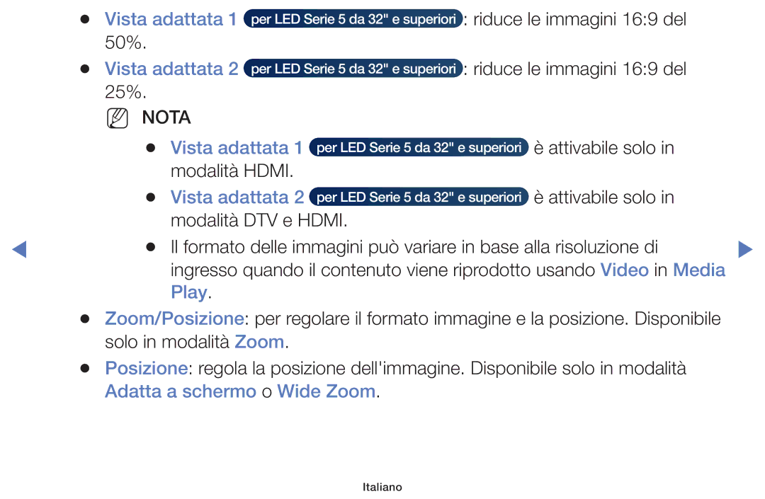 Samsung UE40H5000AKXZT, UE40J5150ASXZG, UE32H5000AWXXH, UE32H4000AKXZT manual Vista adattata 1 50% Vista adattata 2 25%, Play 