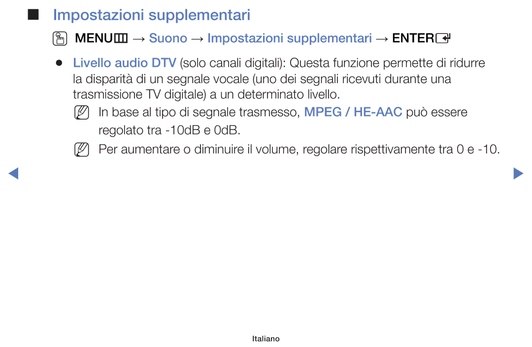 Samsung UE48J5100AKXZT, UE40J5150ASXZG, UE32H5000AWXXH manual OO MENUm → Suono → Impostazioni supplementari → Entere 