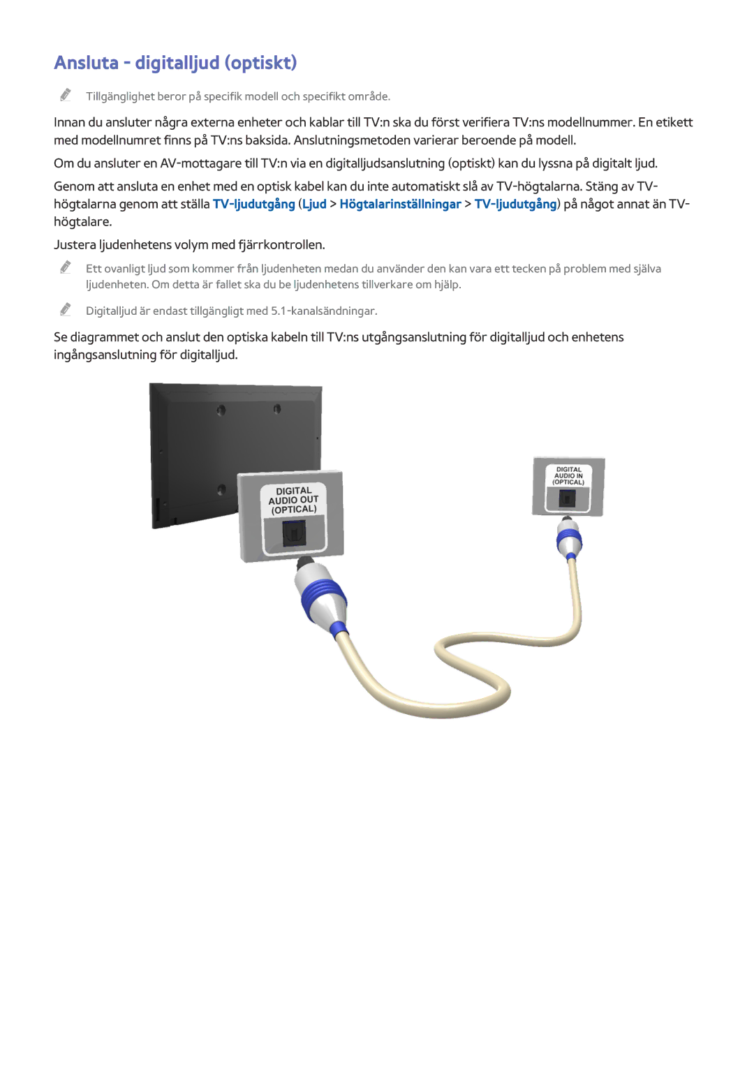 Samsung UE32J4515AKXXE, UE40J5205AKXXE, UE48J5205AKXXE, UE50J6175AUXXE, UE32J5205AKXXE manual Ansluta digitalljud optiskt 