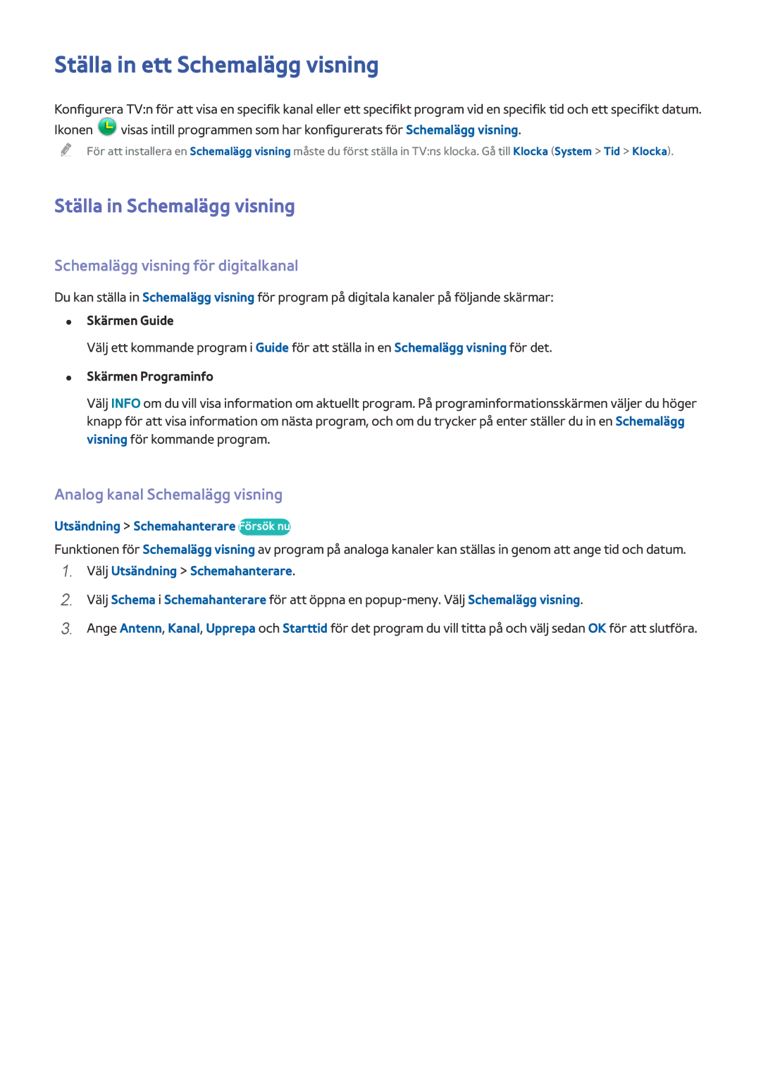 Samsung UE32J4505AKXXE Ställa in ett Schemalägg visning, Ställa in Schemalägg visning, Schemalägg visning för digitalkanal 