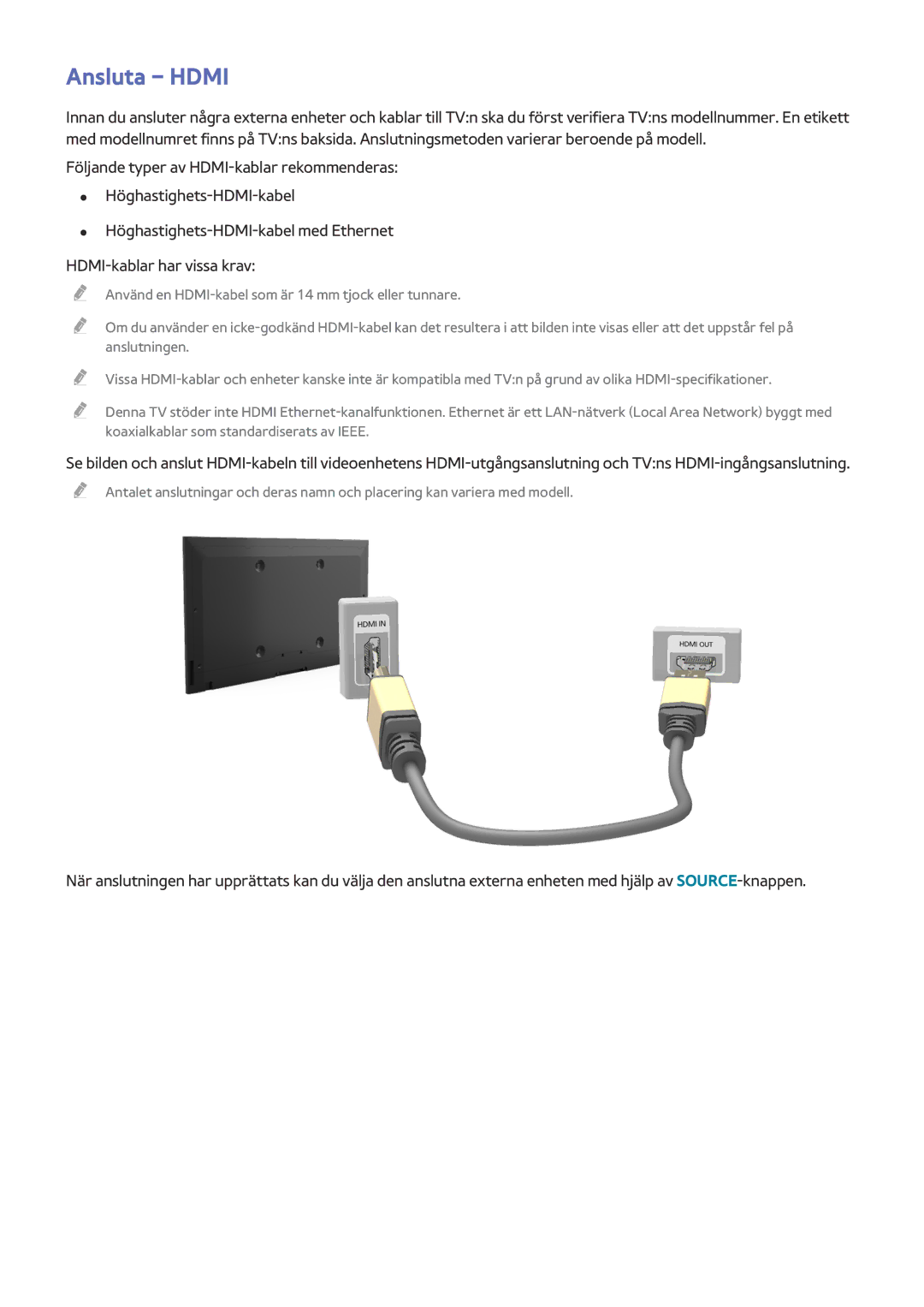 Samsung UE48J5205AKXXE, UE40J5205AKXXE, UE32J4515AKXXE, UE50J6175AUXXE, UE32J5205AKXXE, UE32J4505AKXXE manual Ansluta Hdmi 