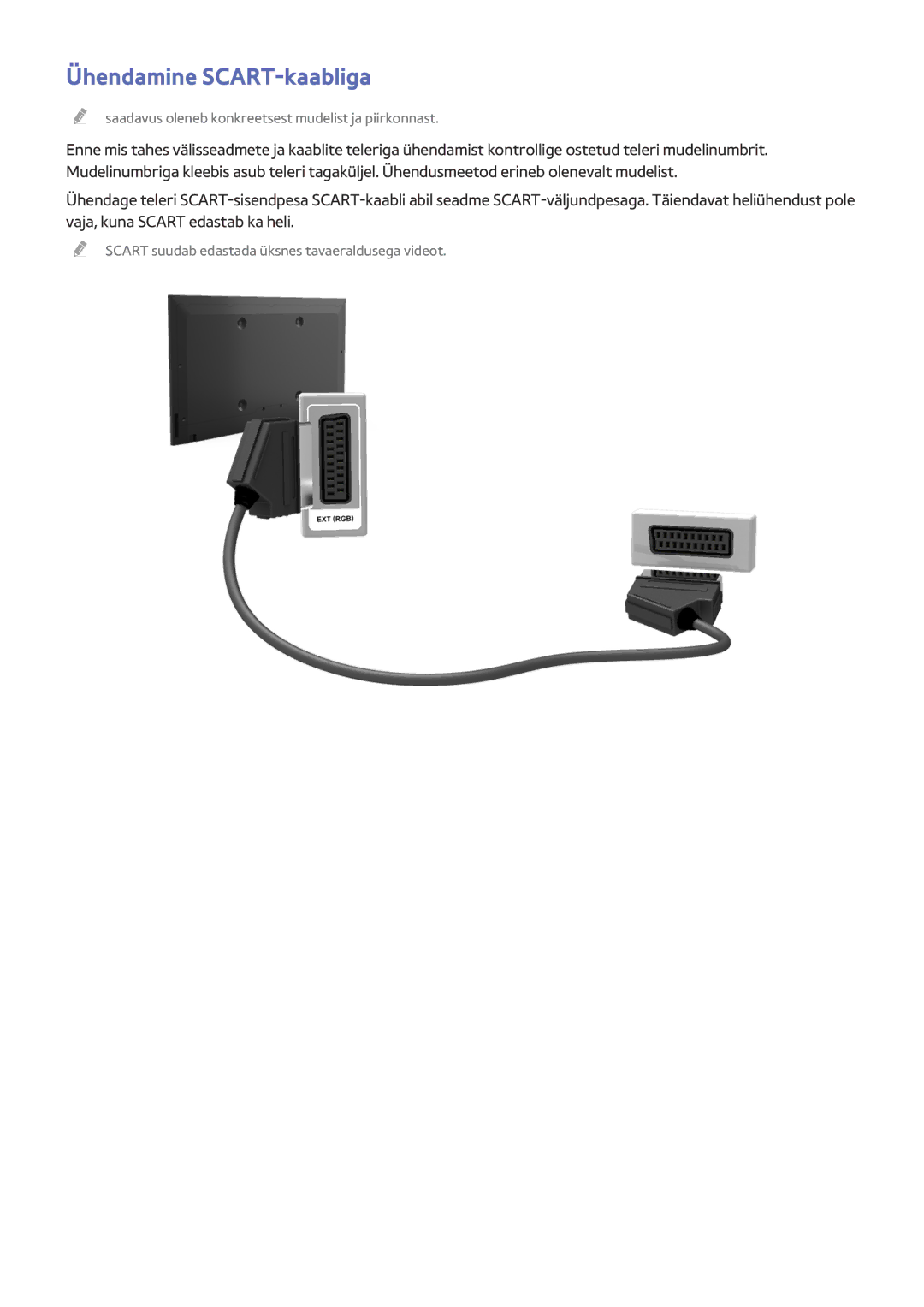 Samsung UE32J5250ASXZG, UE40J5250SSXZG, UE48J5250SSXZG, UE32J4580SSXZG, UE32J4510AWXXH manual Ühendamine SCART-kaabliga 