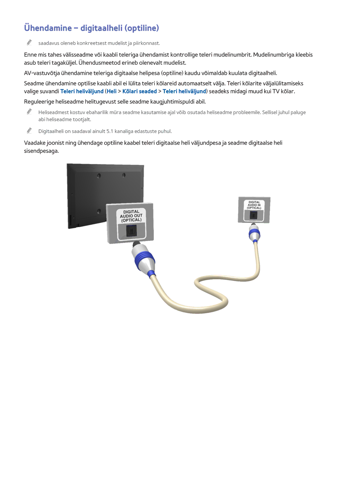 Samsung UE32J4580SSXZG, UE40J5250SSXZG, UE32J5250ASXZG, UE48J5250SSXZG, UE32J4510AWXXH manual Ühendamine digitaalheli optiline 