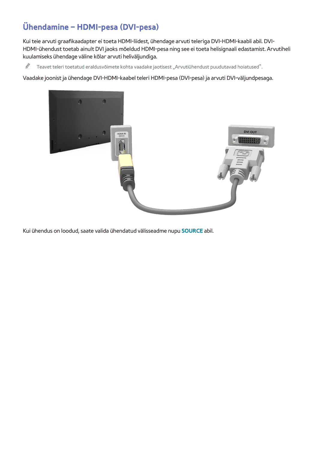 Samsung UE32J5200AWXXH, UE40J5250SSXZG, UE32J5250ASXZG, UE48J5250SSXZG, UE32J4580SSXZG manual Ühendamine HDMI-pesa DVI-pesa 