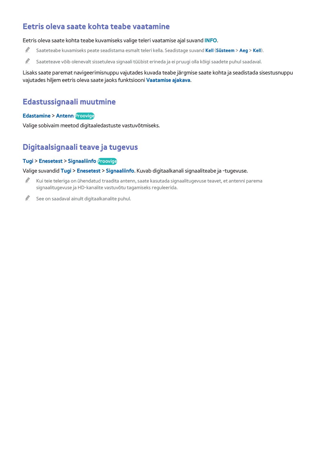 Samsung UE32J4510AWXXH Eetris oleva saate kohta teabe vaatamine, Edastussignaali muutmine, Edastamine Antenn Proovige 
