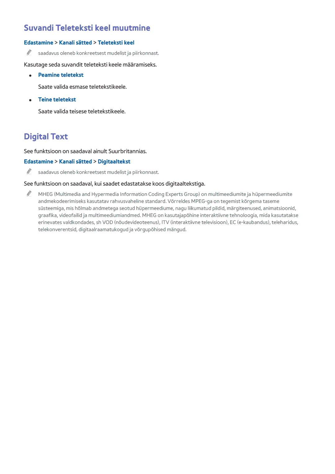 Samsung UE32J5200AWXXH, UE40J5250SSXZG, UE32J5250ASXZG, UE48J5250SSXZG manual Suvandi Teleteksti keel muutmine, Digital Text 