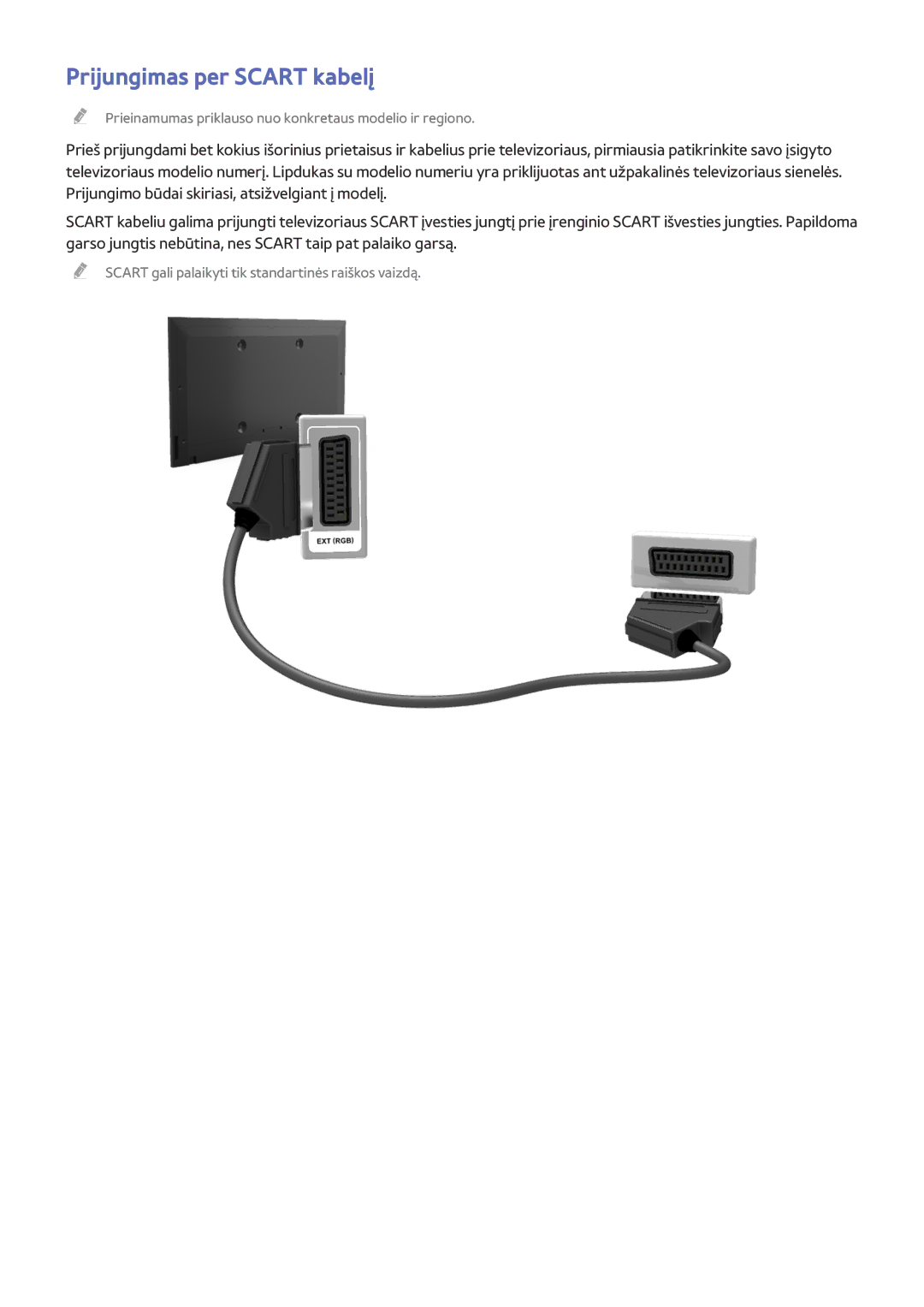 Samsung UE32J5250ASXZG, UE40J5250SSXZG, UE48J5250SSXZG, UE32J4580SSXZG, UE32J4510AWXXH manual Prijungimas per Scart kabelį 